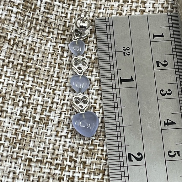 Vintage 10K White Gold Blue Chalcedony and White Topaz Heart Drop Earrings 1999 - Picture 13 of 13